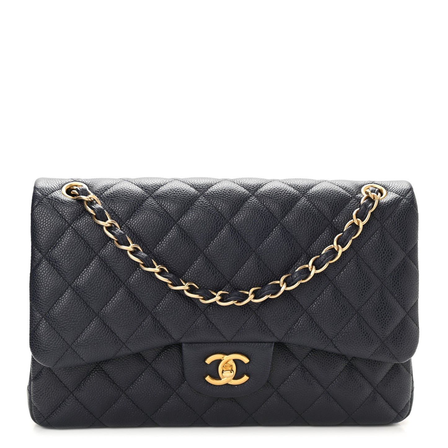 Caviar Quilted Jumbo Double Flap Navy Blue