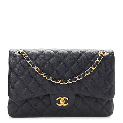 Chanel Caviar Quilted Jumbo Double Flap Navy Blue 1 of 12