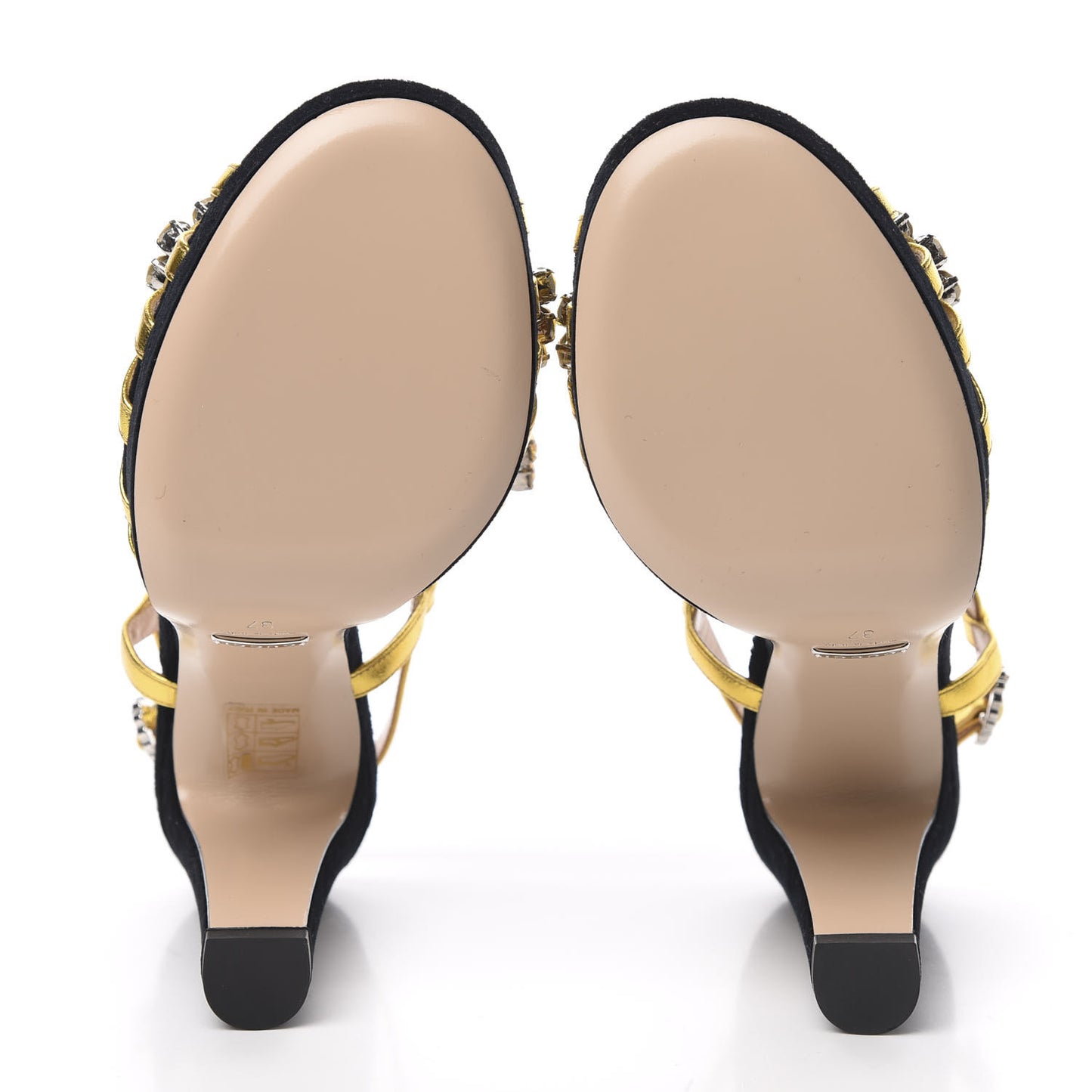 Velvet Nappa Crystal Zephyra Slingback Platform High Heel Sandals 37 Black Gold