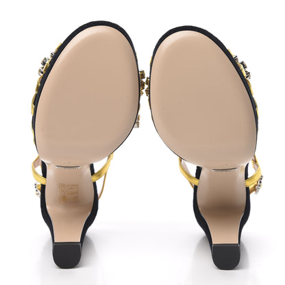 Gucci Velvet Nappa Crystal Zephyra Slingback Platform High Heel Sandals 37 Black Gold 6 of 9