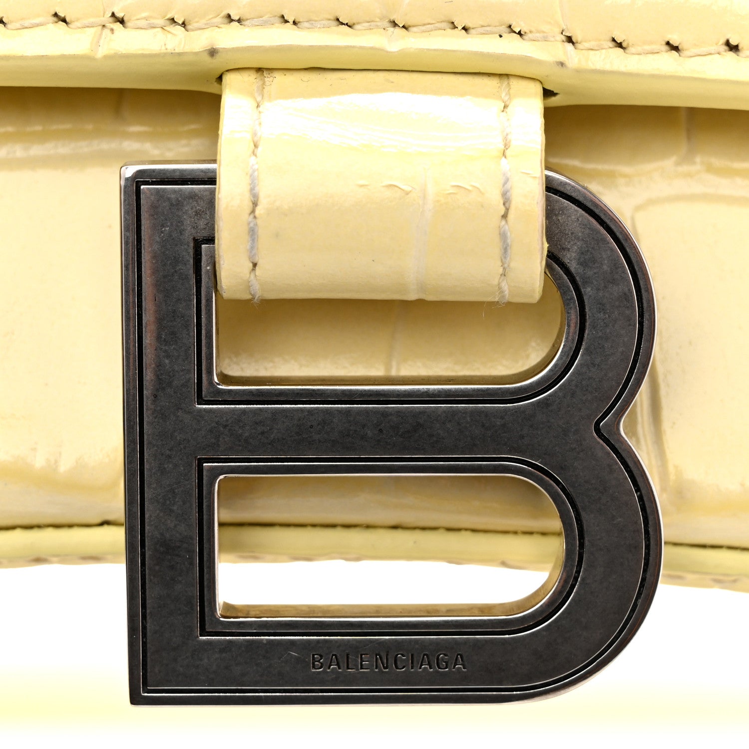 Balenciaga Calfskin Crocodile Embossed Small Hourglass Top Handle Bag Pale Yellow 11 of 14