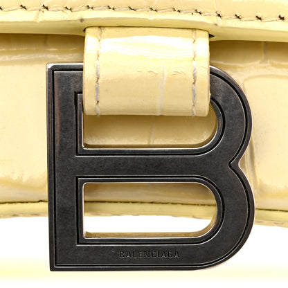 Balenciaga Calfskin Crocodile Embossed Small Hourglass Top Handle Bag Pale Yellow 11 of 14