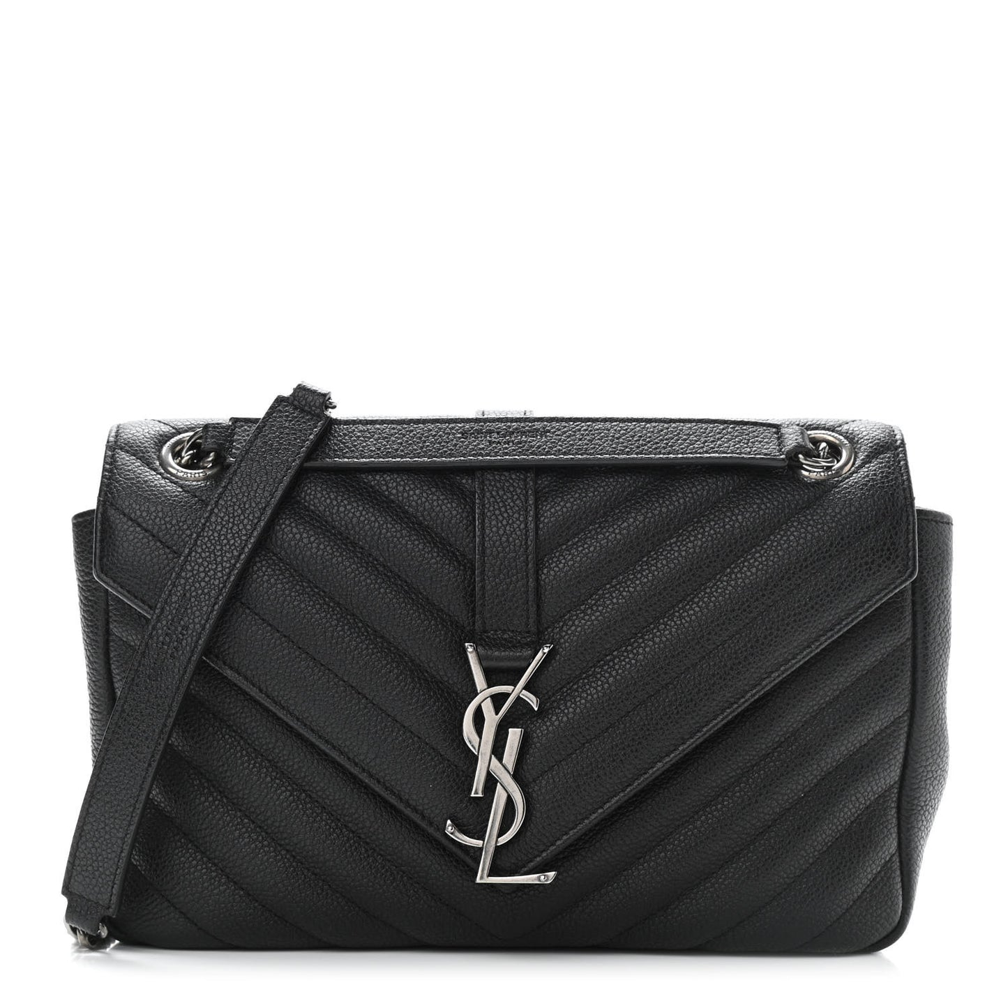 Grained Calfskin Matelasse Chevron Medium Monogram Chain Bag Black