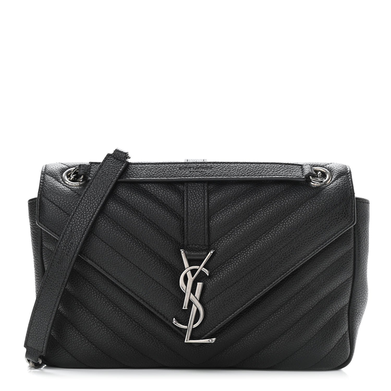 Saint Laurent Grained Calfskin Matelasse Chevron Medium Monogram Chain Bag Black 1 of 10