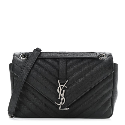 Saint Laurent Grained Calfskin Matelasse Chevron Medium Monogram Chain Bag Black 1 of 10