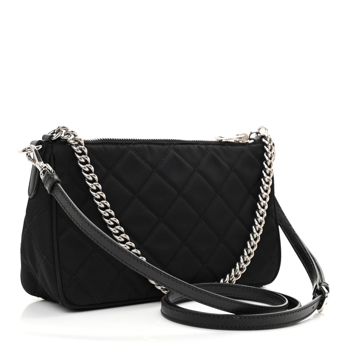 Nylon Tessuto Impuntu Quilted Crossbody Bag Black
