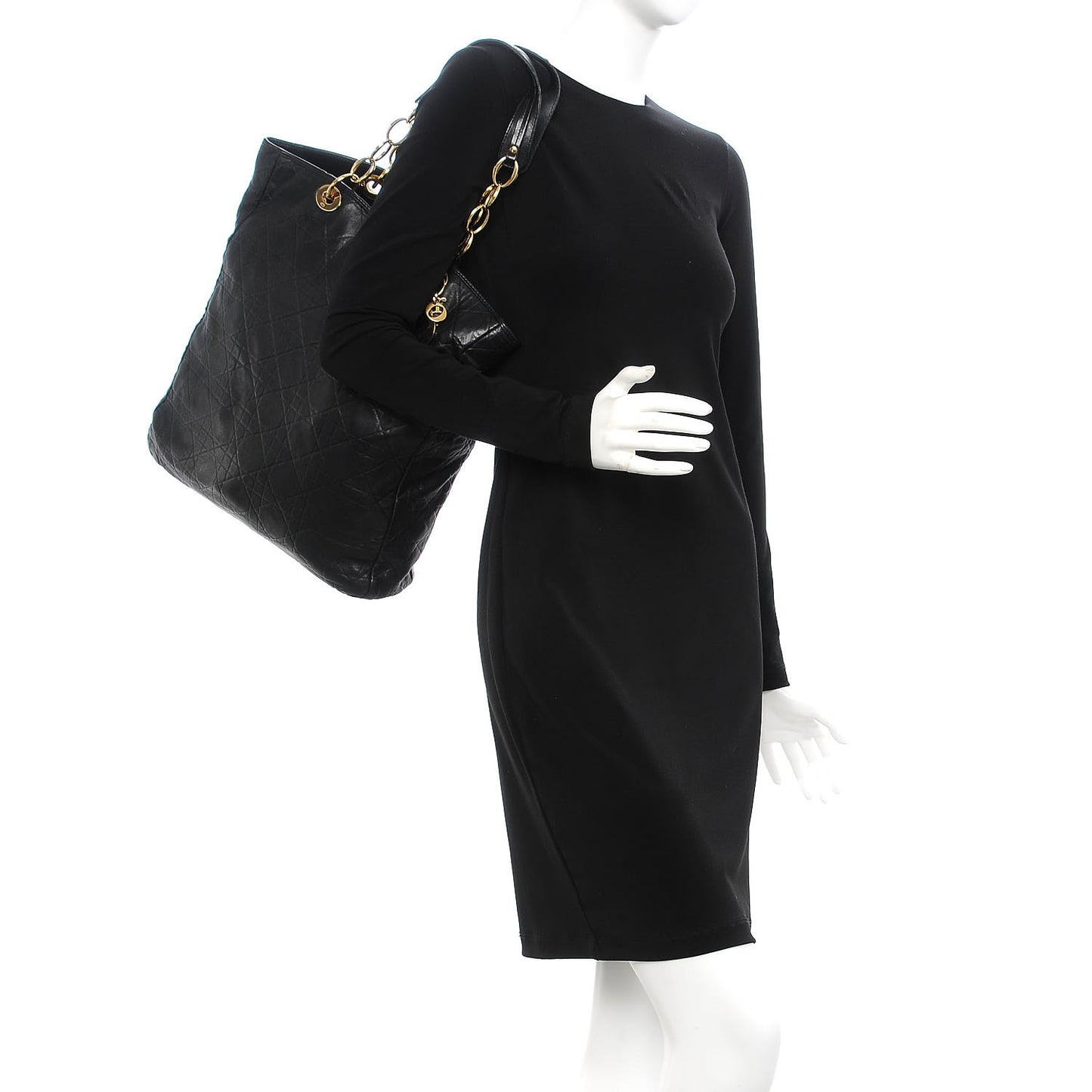 Lambskin Cannage Shopper Tote Black