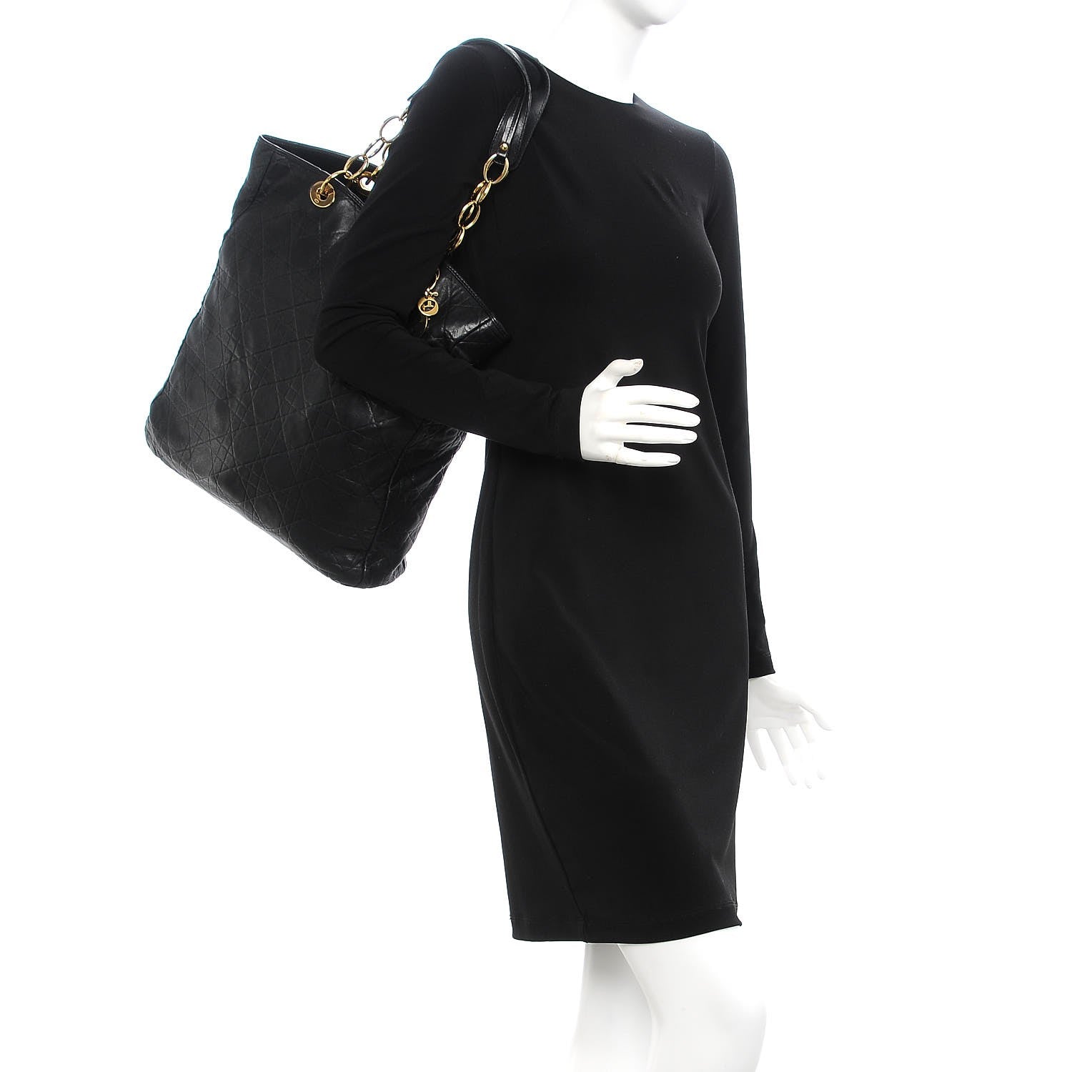 Christian Dior Lambskin Cannage Shopper Tote Black 2 of 12