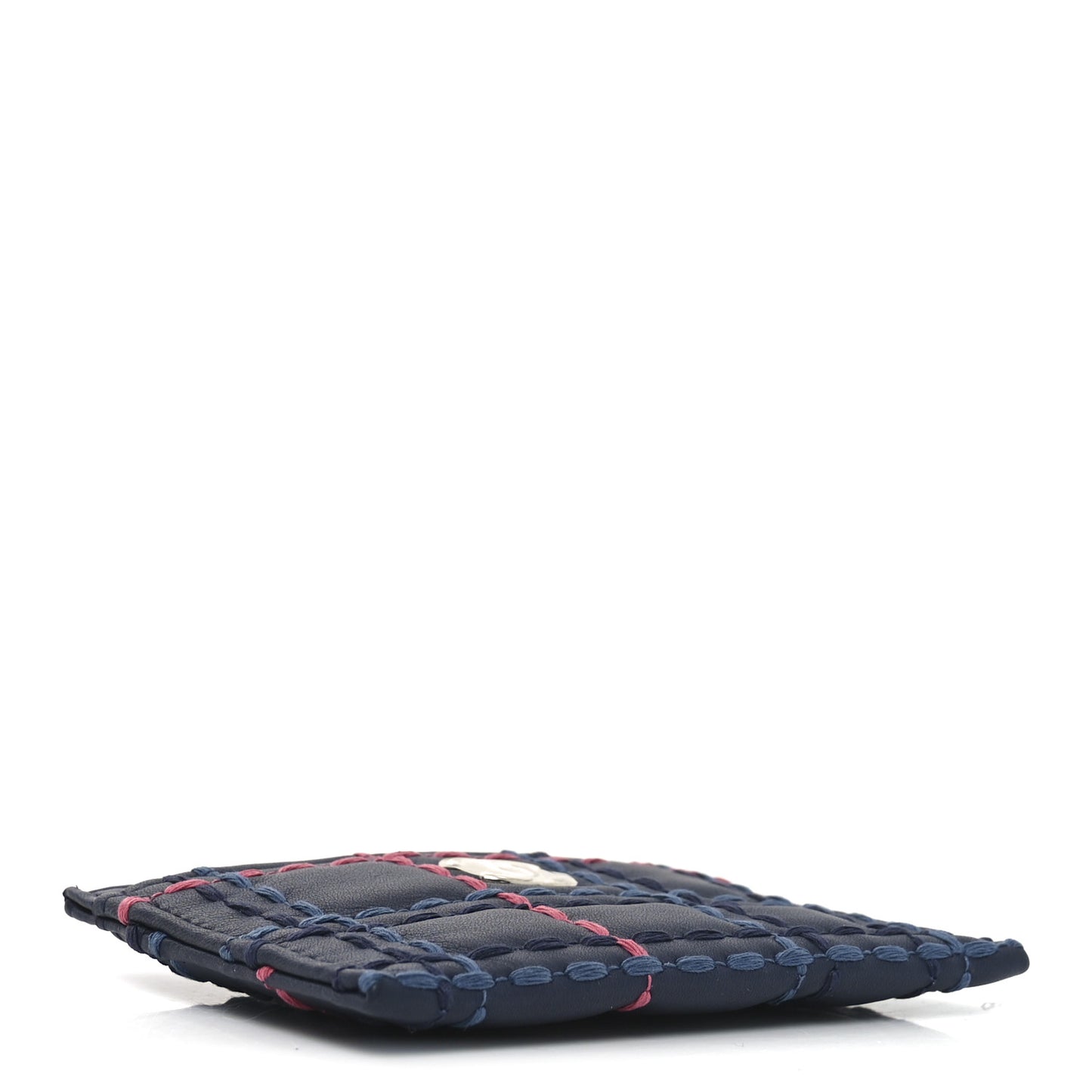 Lambskin Quilted Stitched Card Holder Blue Multicolor