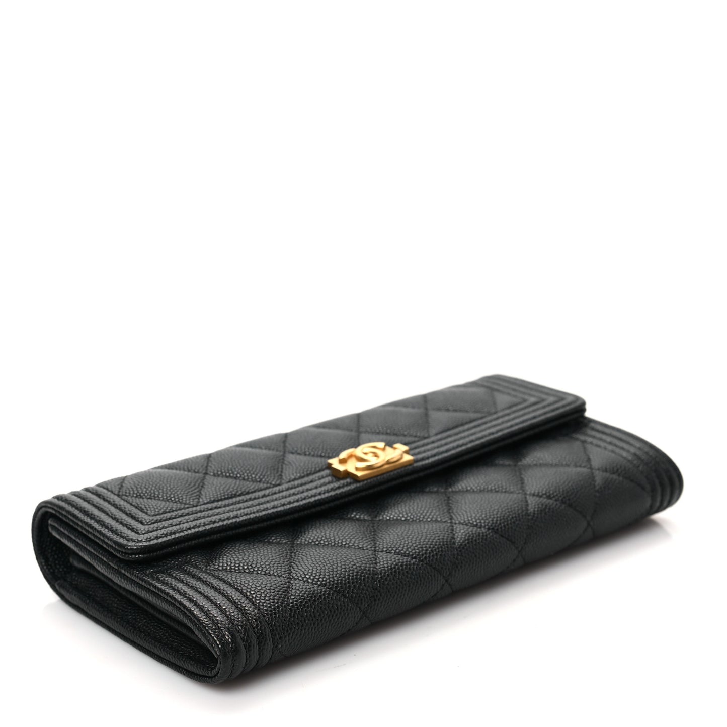 Caviar Quilted Large Boy Gusset Flap Wallet Black