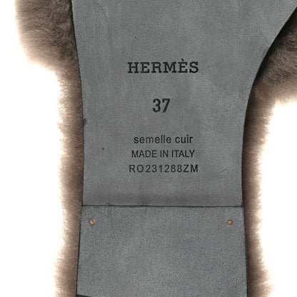 Hermes Woolskin Oran Sandals 37 Etoupe 8 of 10