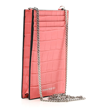 Alexander McQueen Calfskin Crocodile Embossed Chain Phone Case Neon Pink 2 of 6