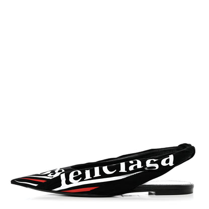 Balenciaga Jersey Crepe Political Campaign Logo Knife Pointed Slingback Flats 38 Black White Rouge 1 of 8