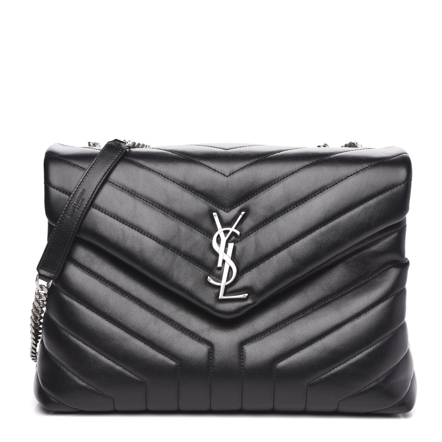 Calfskin Y Quilted Monogram Medium Loulou Chain Satchel Black