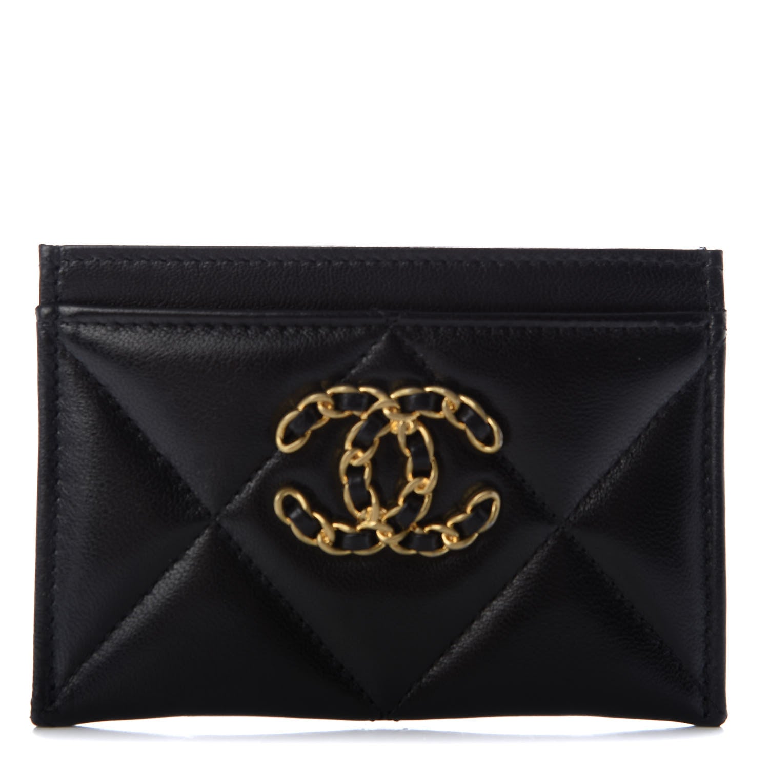 Chanel Shiny Goatskin Quilted Chanel 19 Card Holder Black 1 of 9