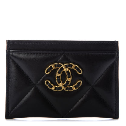 Chanel Shiny Goatskin Quilted Chanel 19 Card Holder Black 1 of 9