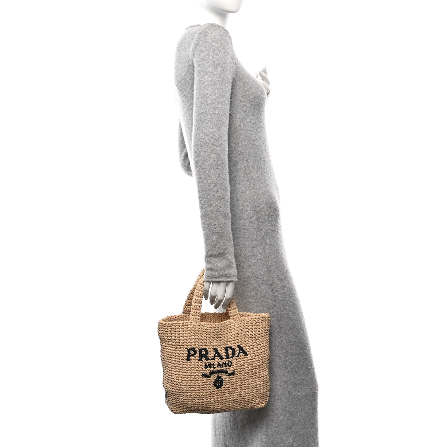 Prada Yarn Raffia Effect Crochet Embroidered Small Logo Tote Naturale 2 of 11