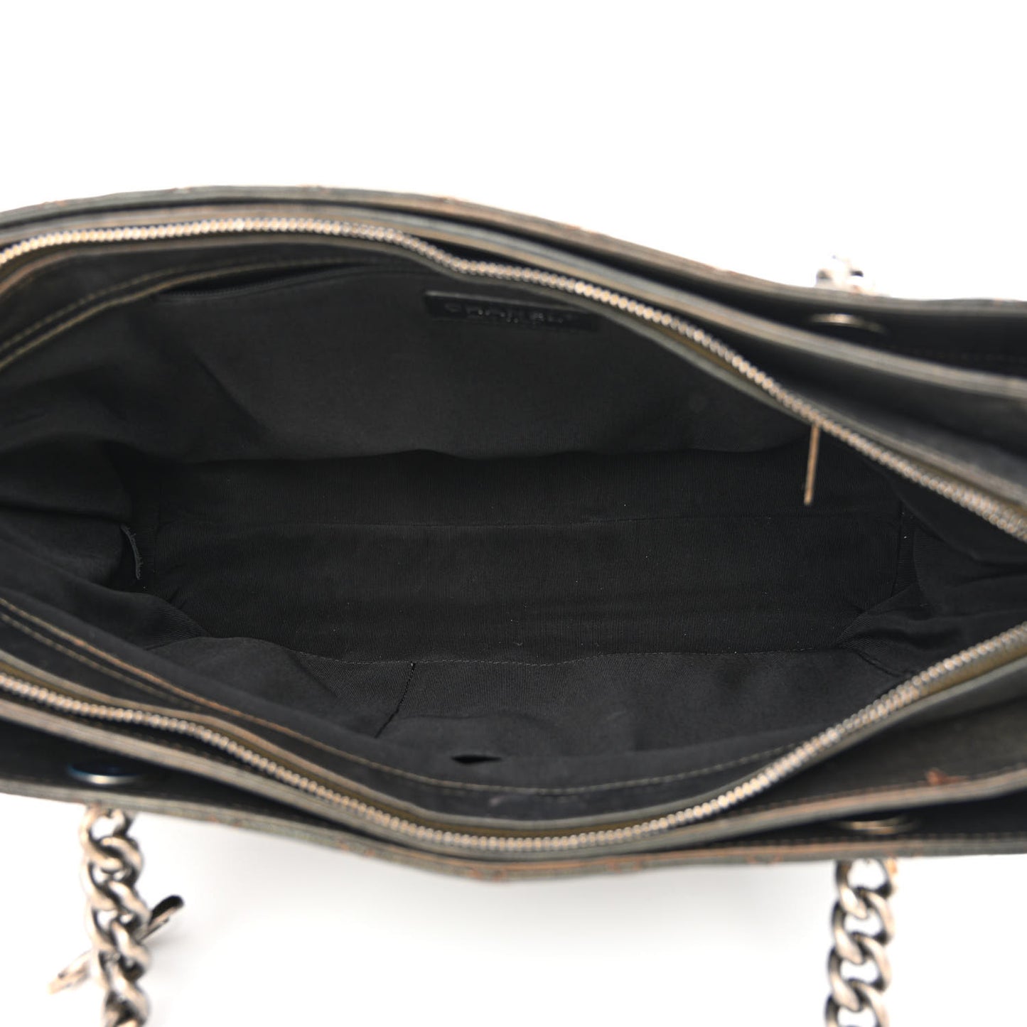 Metallic Goatskin Quilted Medium Rock In Rome Tote Charcoal