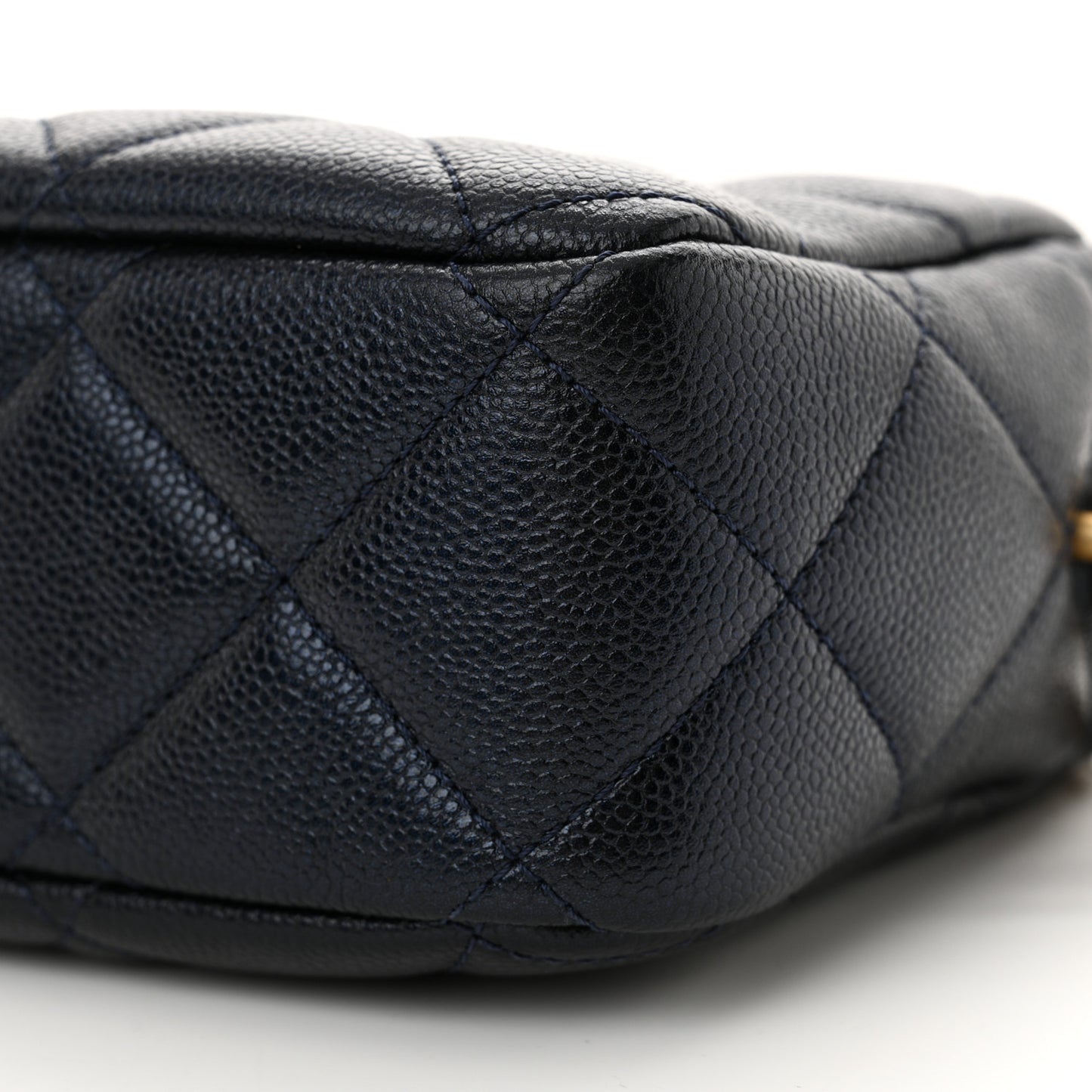 Shiny Caviar Quilted Chain Melody Camera Bag Dark Blue