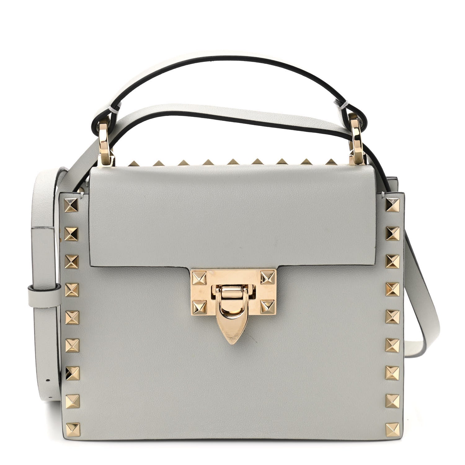 Valentino Garavani Calfskin Rockstud Overlay Flap Top Handle Bag Light Grey 1 of 9