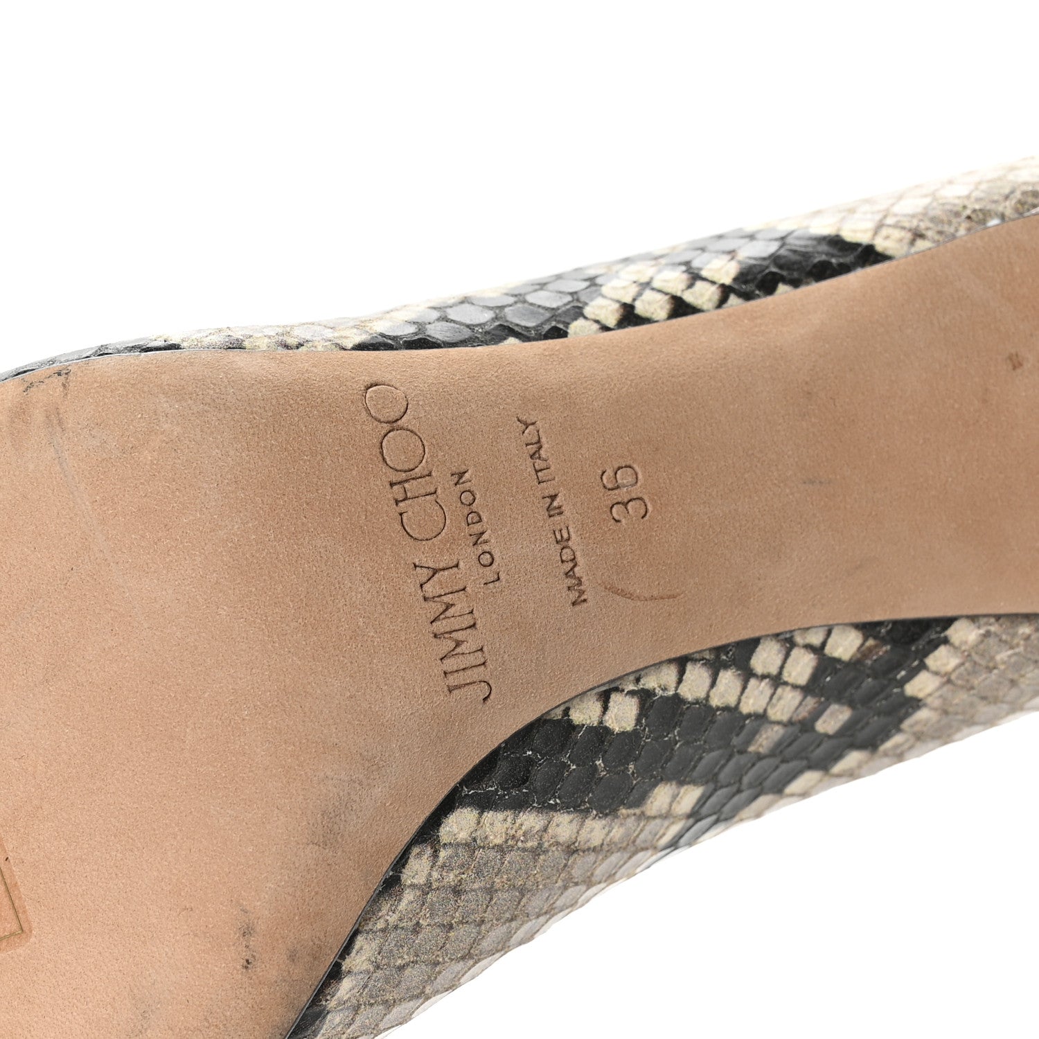 Jimmy Choo Calfskin Snakeskin Embossed Romy 85 Pumps 38 Natural