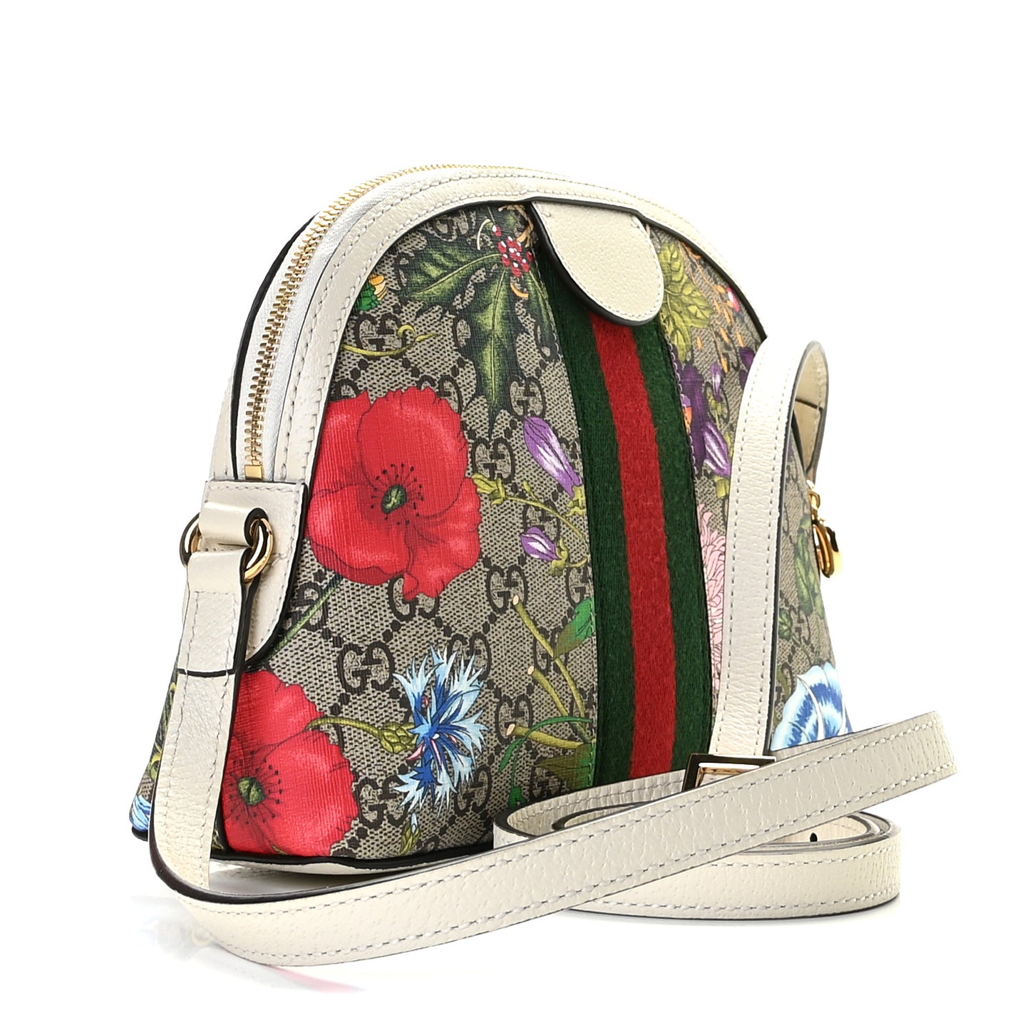 GG Supreme Monogram Flora Web GG Small Ophidia Dome Shoulder Bag White