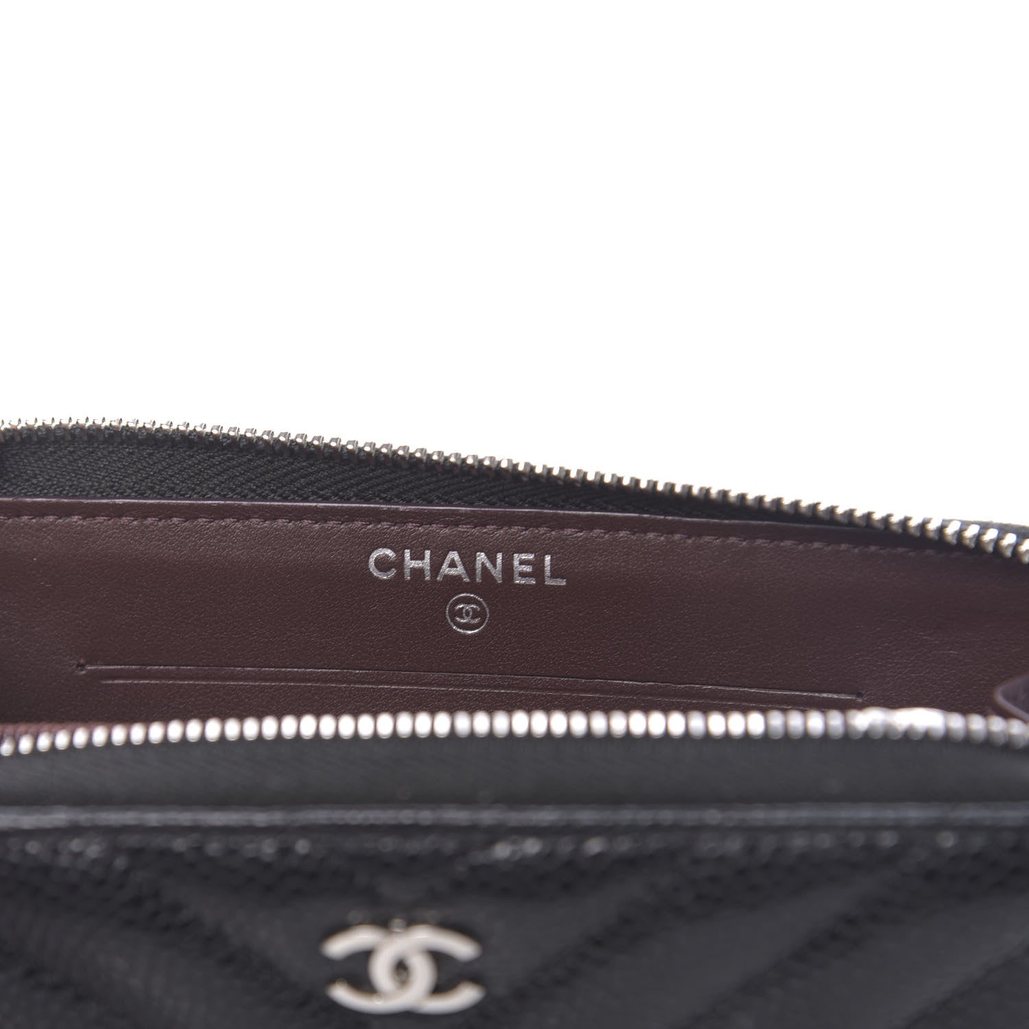 Chanel Caviar Chevron Quilted Small Zip Around Wallet Black 6 of 8
