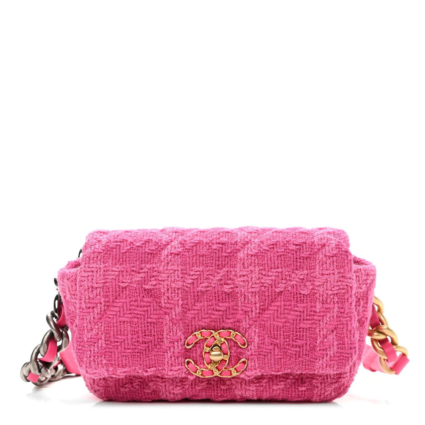 Tweed Quilted Chanel 19 Waist Bag Pink