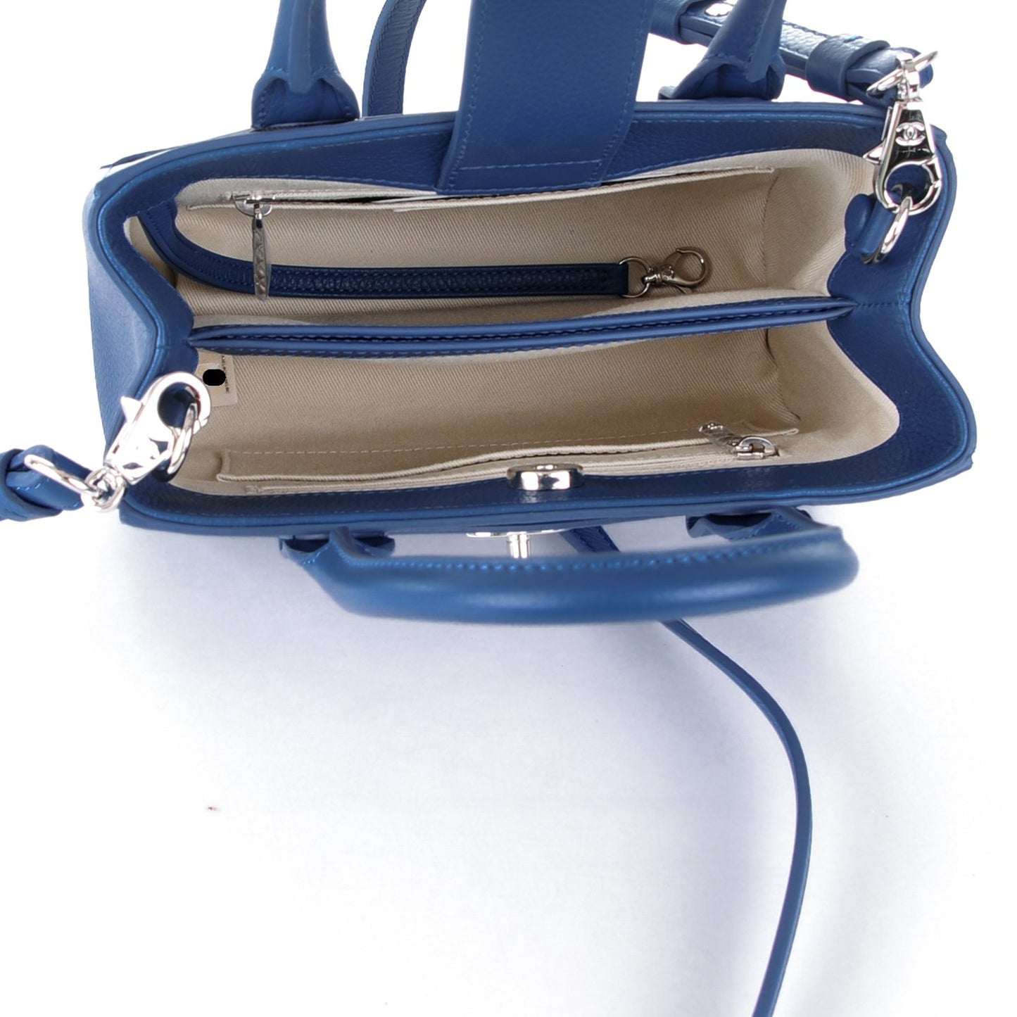 Grained Calfskin Mini Neo Executive Shopper Tote Blue