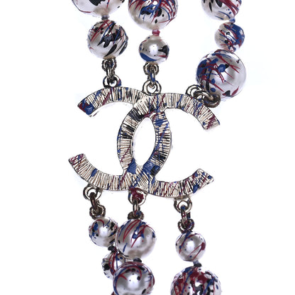 Chanel Painted Pearl CC Long Multi Strand Necklace Gold Black Red Blue 3 of 4