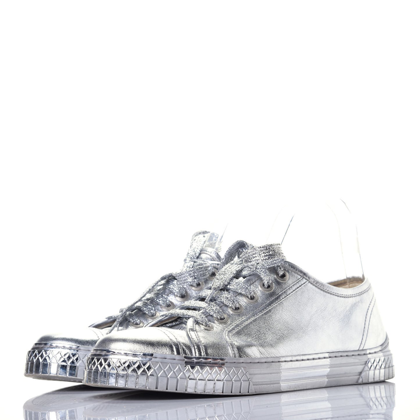 Laminated Lambskin Sneakers 39.5 Silver