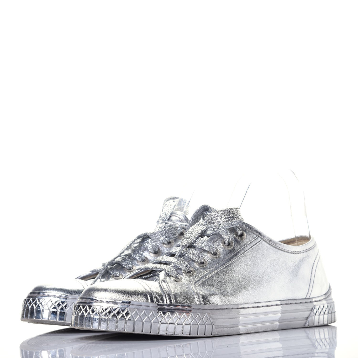 Chanel Laminated Lambskin Sneakers 39.5 Silver 3 of 10