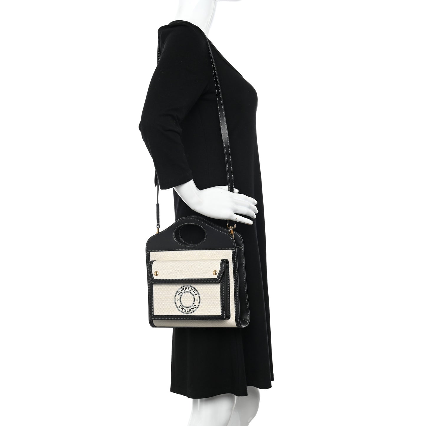 Canvas Smooth Calfskin Two Tone Mini Pocket Bag White Black
