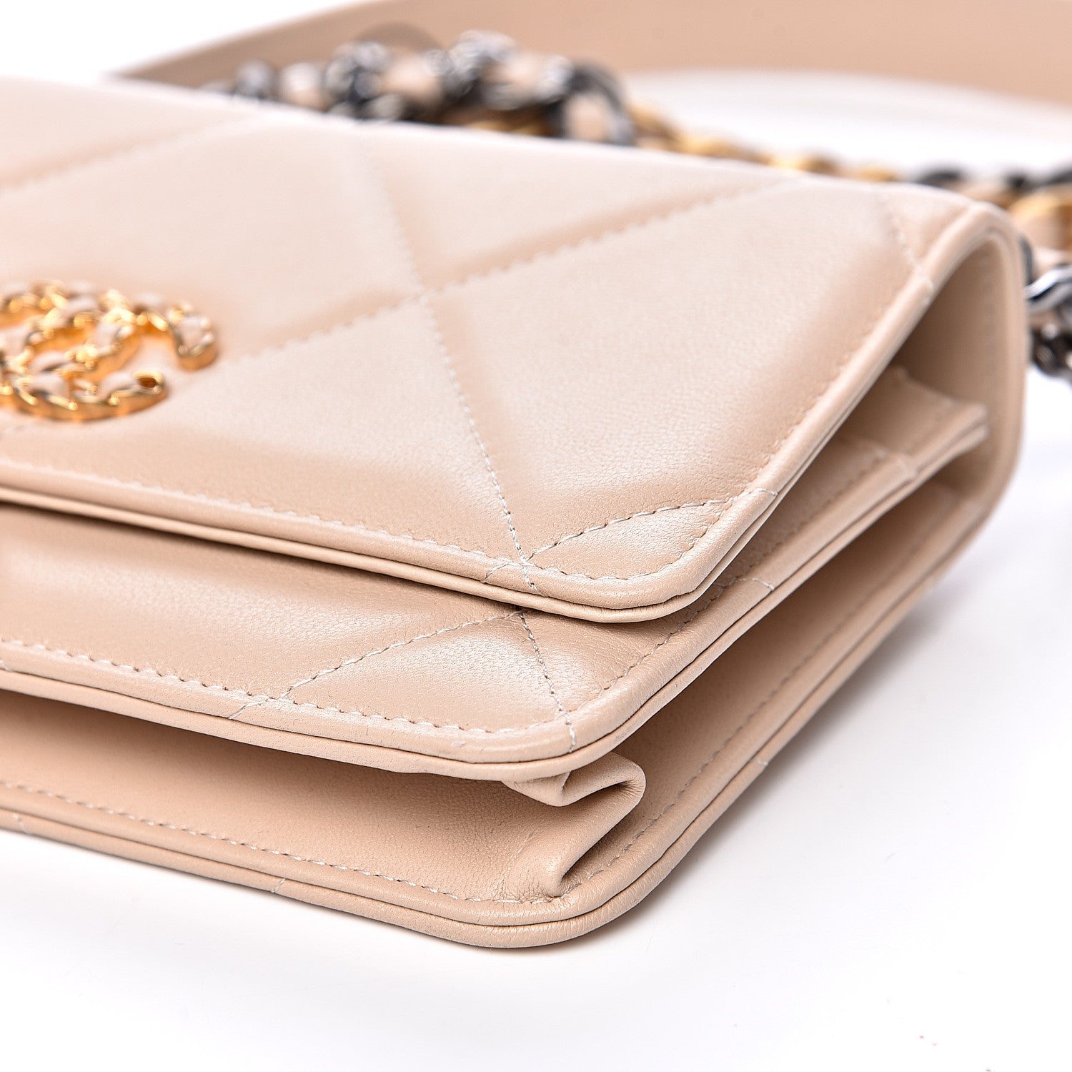 Chanel Lambskin Quilted 19 Wallet On Chain WOC Light Beige 9 of 10