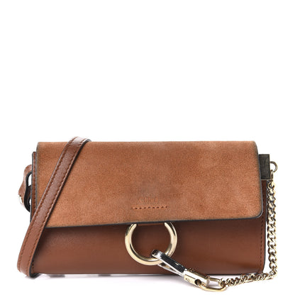 Chloe Suede Calfskin Mini Faye Shoulder Bag Tobacco 1 of 12