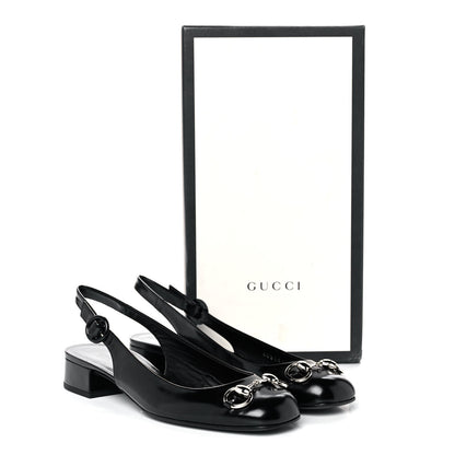 Gucci Regent Calfskin Horsebit Slingback Pumps 38 Black 11 of 11
