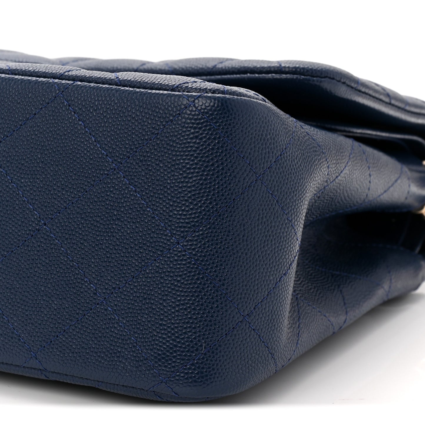 Caviar Quilted Jumbo Double Flap Navy Blue