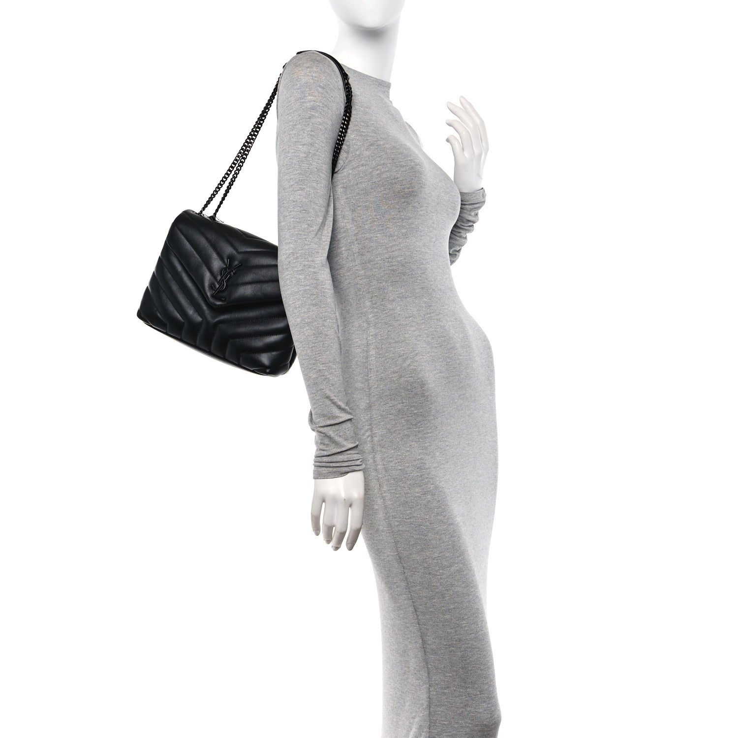 Saint Laurent Calfskin Y Quilted Monogram Monochrome Small Loulou Chain Satchel Black 2 of 11