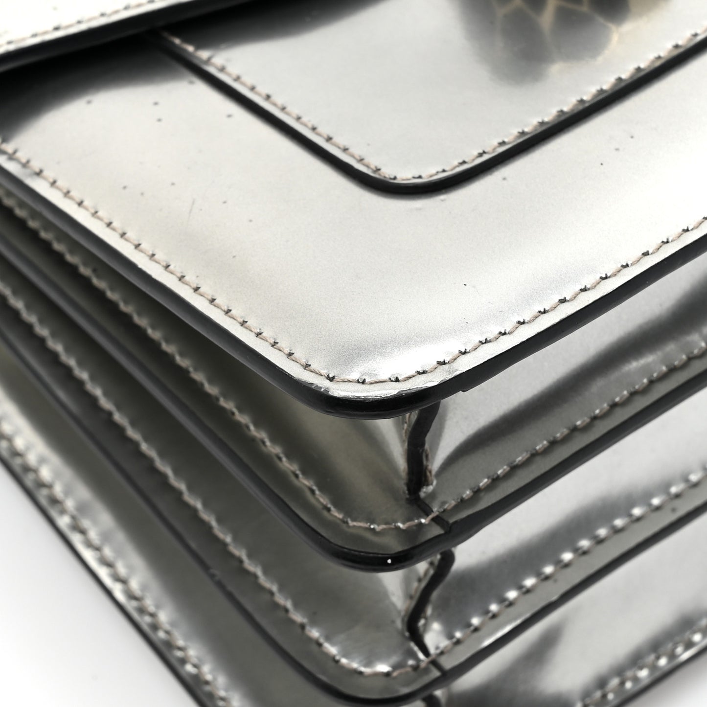 Metallic Calfskin Serpenti Forever Top Handle Silver