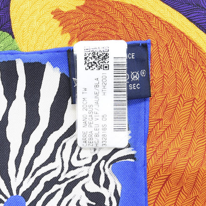 Hermes Silk Zebra Pegasus Nano Scarf 20 Bleu Vif Jaune White 3 of 4