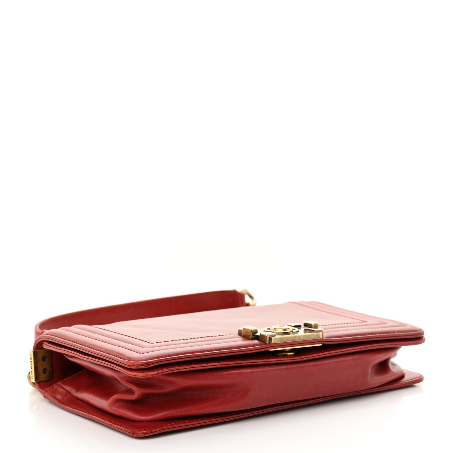 Glazed Calfskin Medium Boy Flap Red