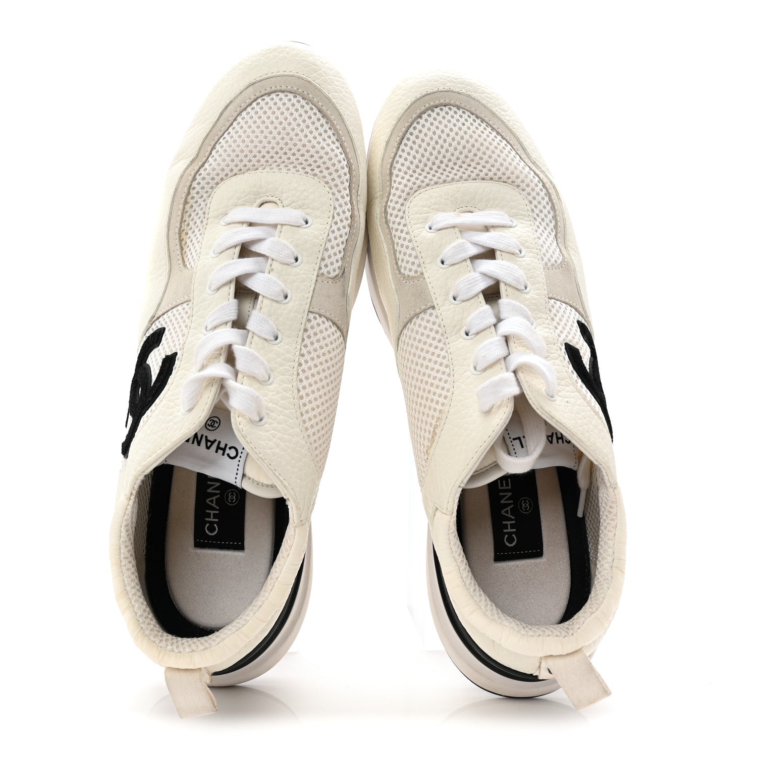 Chanel Calfskin Mesh Suede Mens CC Sneakers 45 White Black 5 of 11