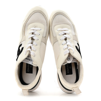 Chanel Calfskin Mesh Suede Mens CC Sneakers 45 White Black 5 of 11