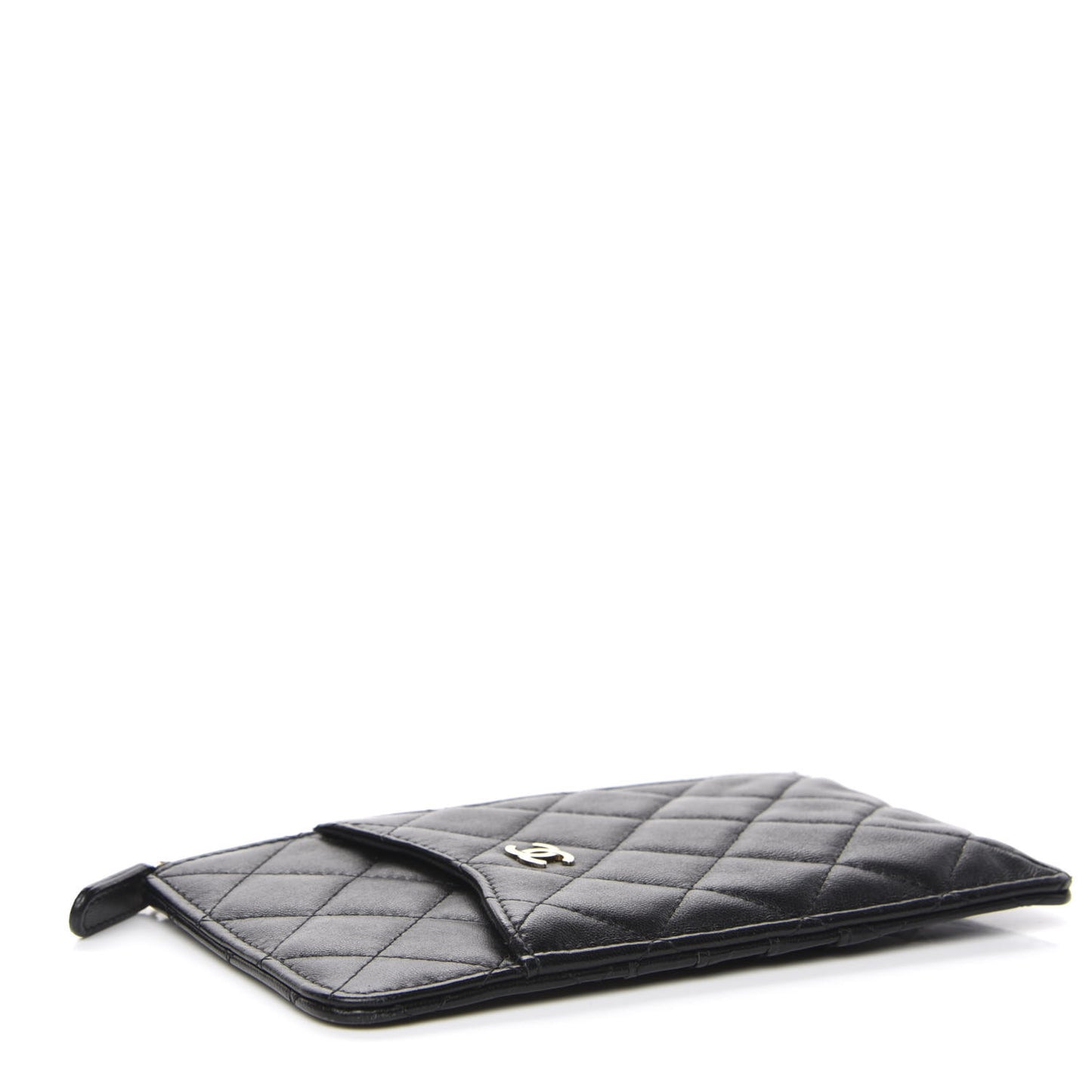 Lambskin Quilted Classic Flat Wallet Pouch Black