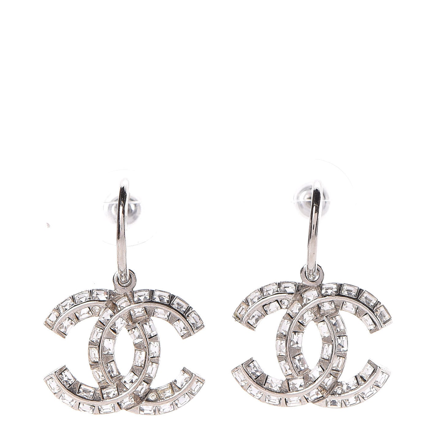 Baguette Crystal CC Dangle Earrings Silver
