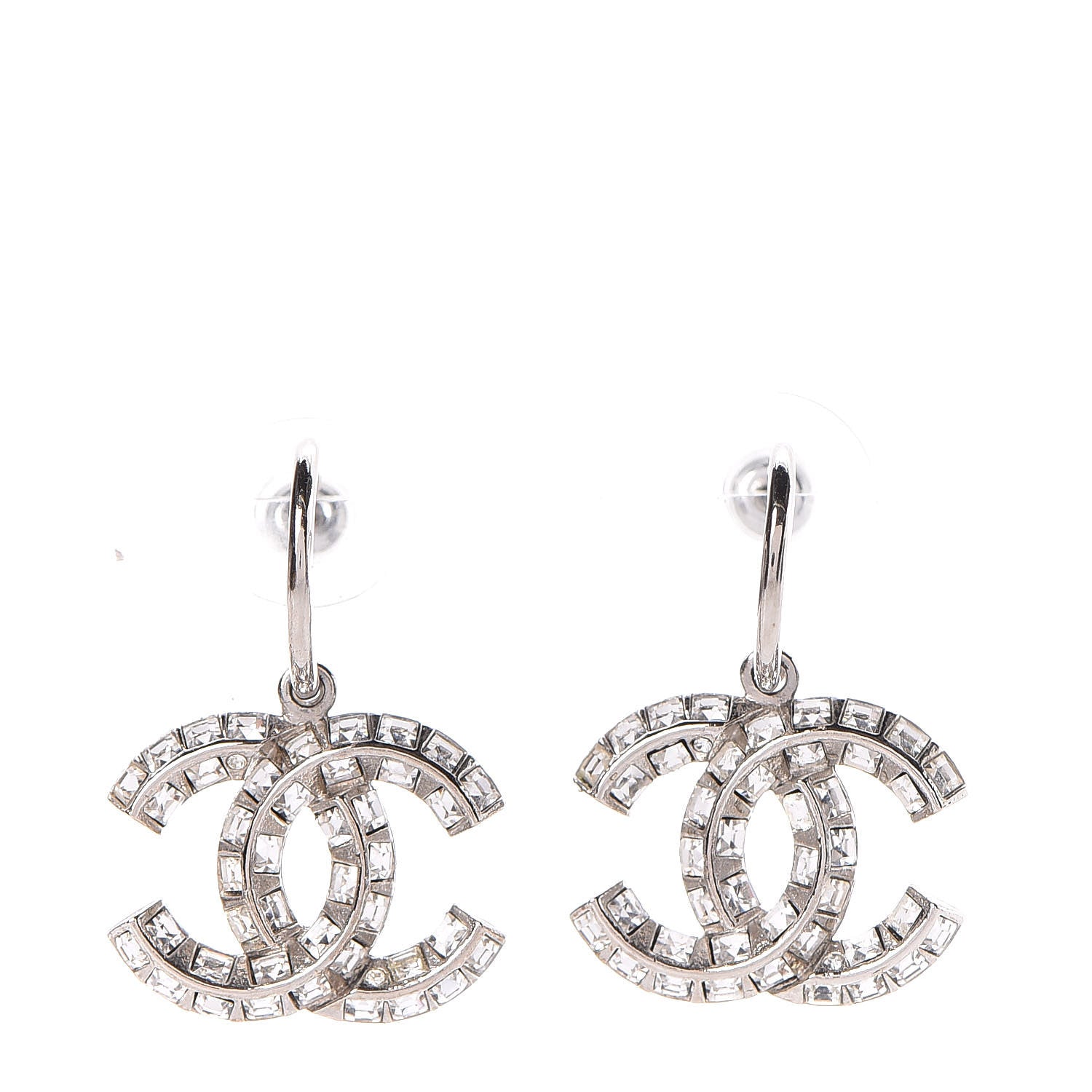 Chanel Baguette Crystal CC Dangle Earrings Silver 1 of 5