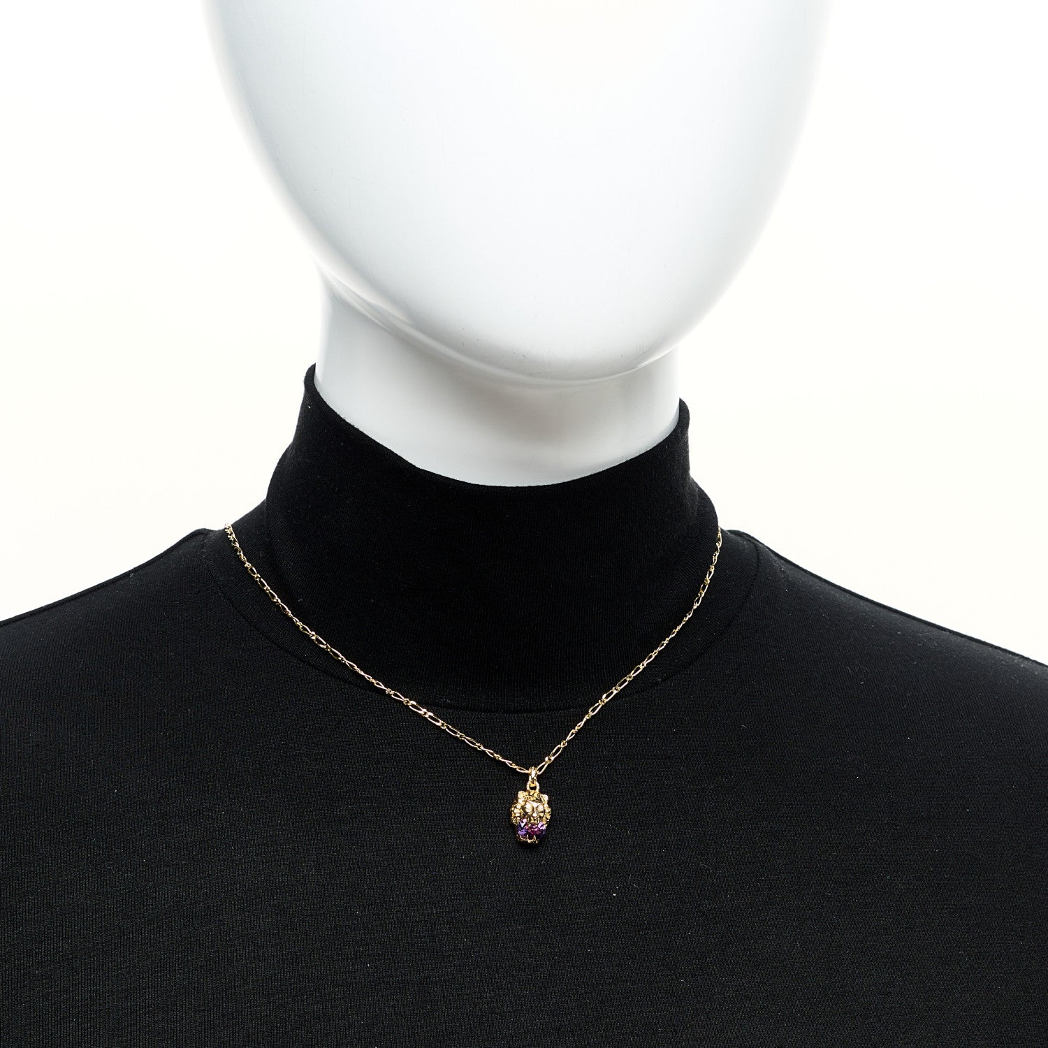 Gucci 18K Yellow Gold Diamond Amethyst Lion Head Necklace 2 of 5