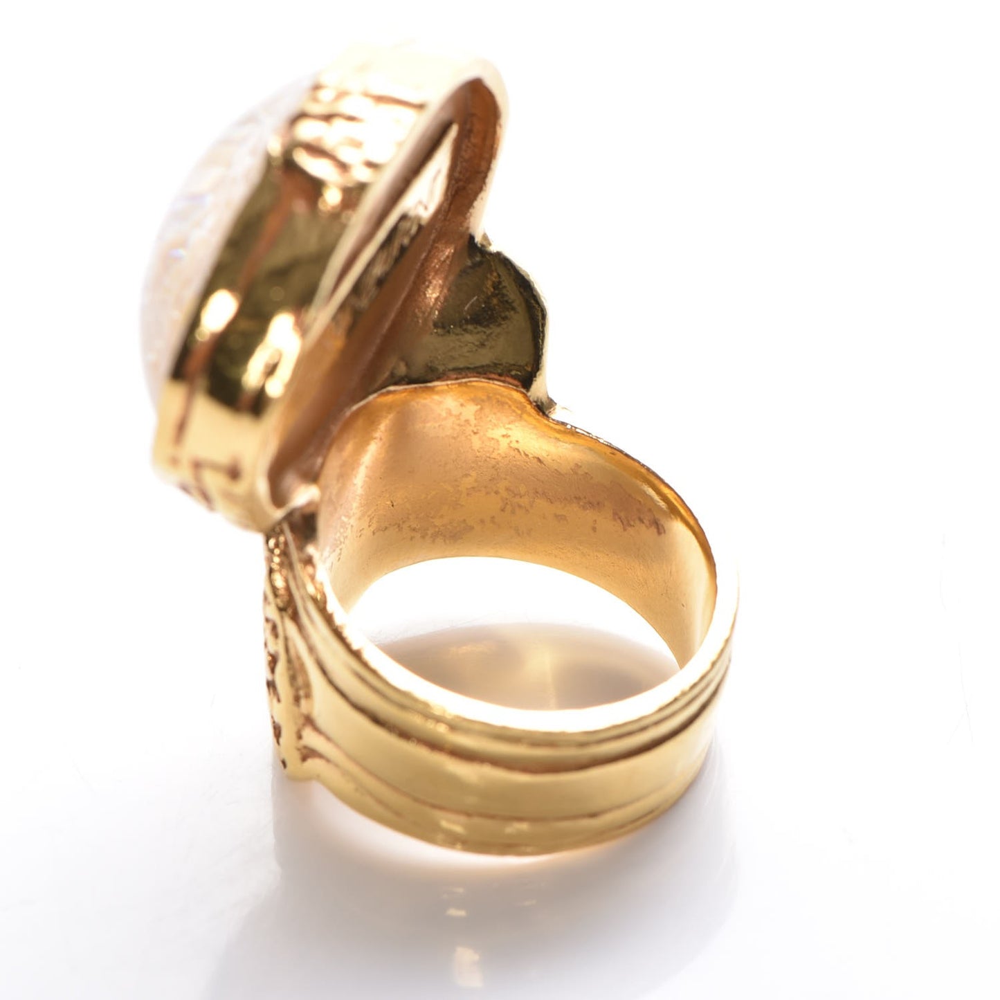 Glass Cabochon Arty Ovale Ring 8 Gold Beige Clair