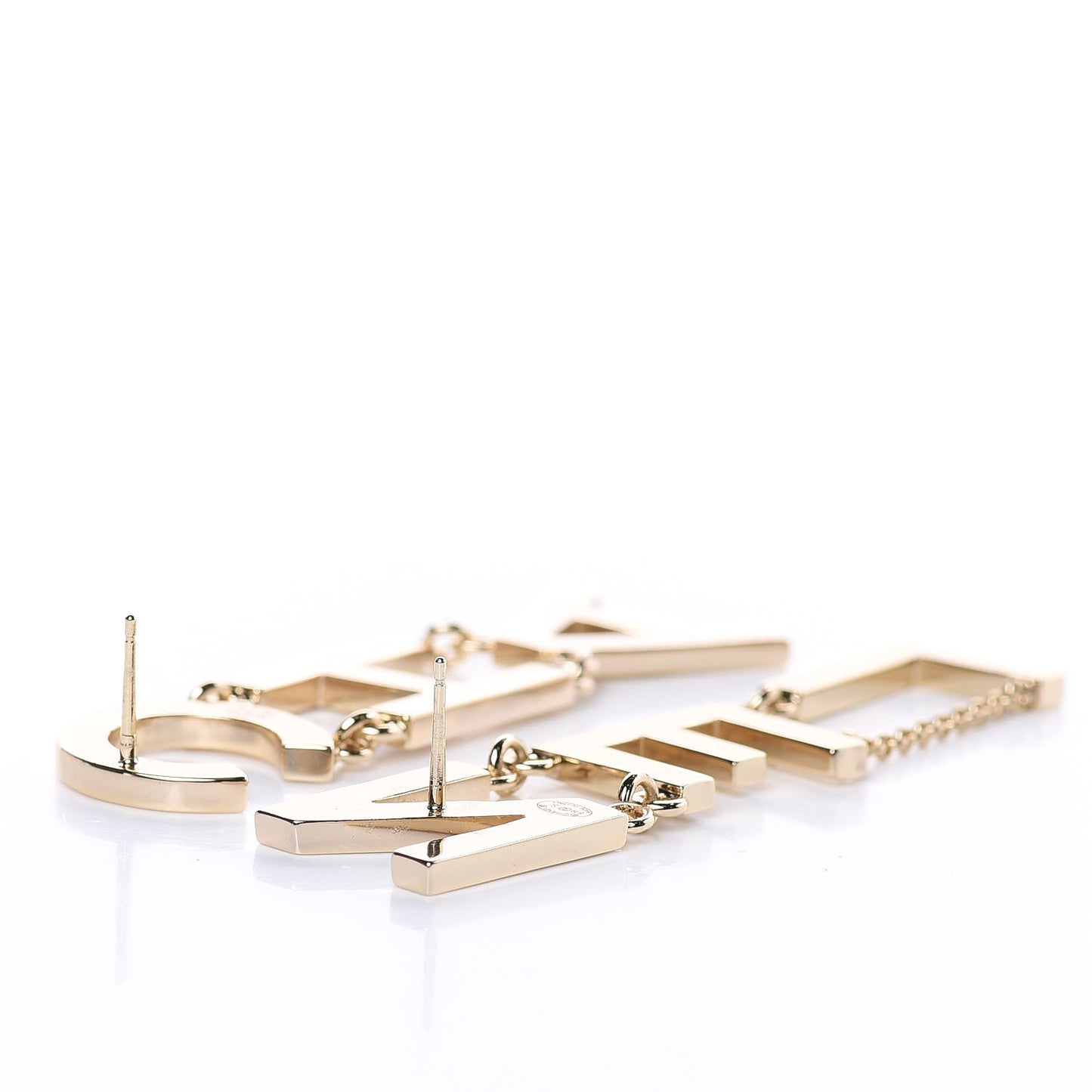 Metal Cha-Nel Logo Drop Earrings Gold