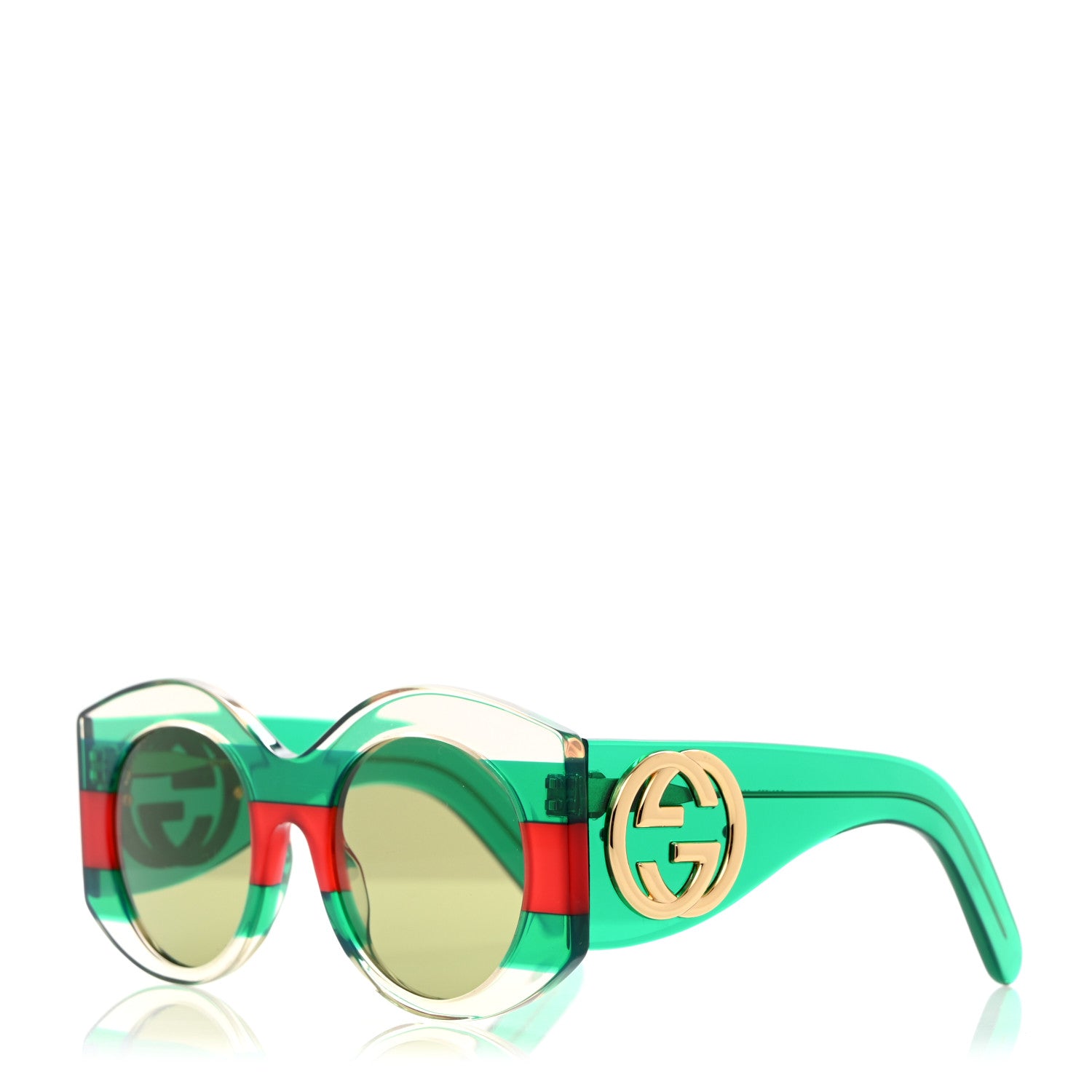 Gucci Acetate Round Frame Sunglasses GG0177S Green Red 1 of 9